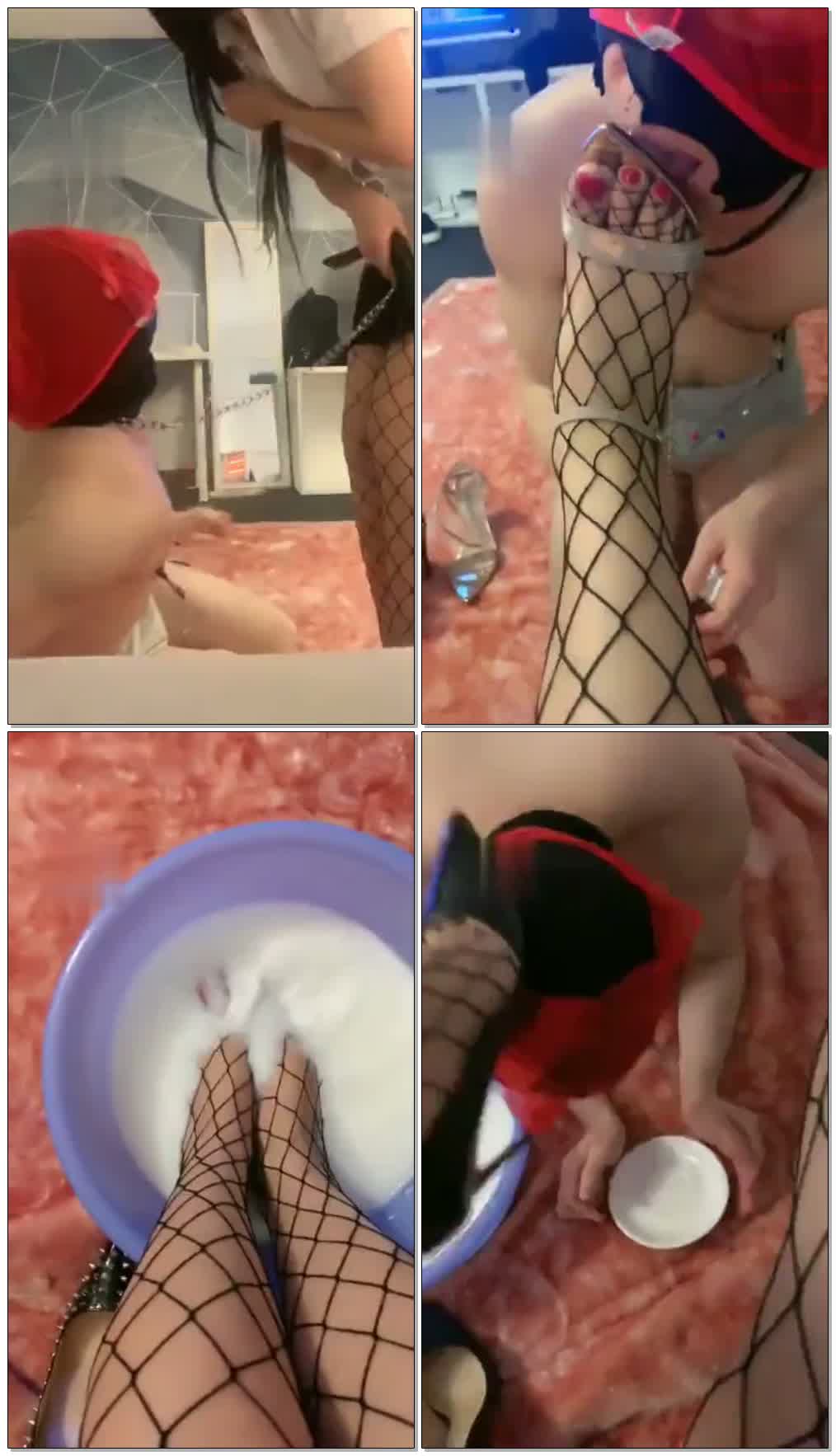 【冰姬女王】牛奶浴足网袜羞辱恋足口水耳光虐乳圣水淋