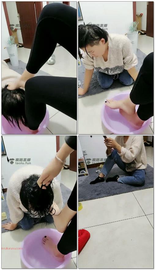 【冰女王】洗脚水窒息女奴，头踩盆里洗头