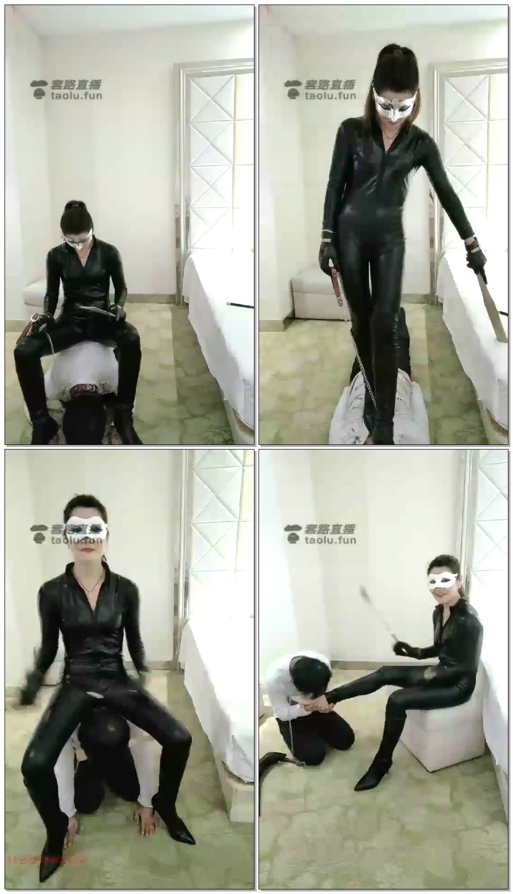 【芒果ss】皮衣女主调奴，顶脚磕头如捣蒜，骑马，舔靴，舔脚，鞭打