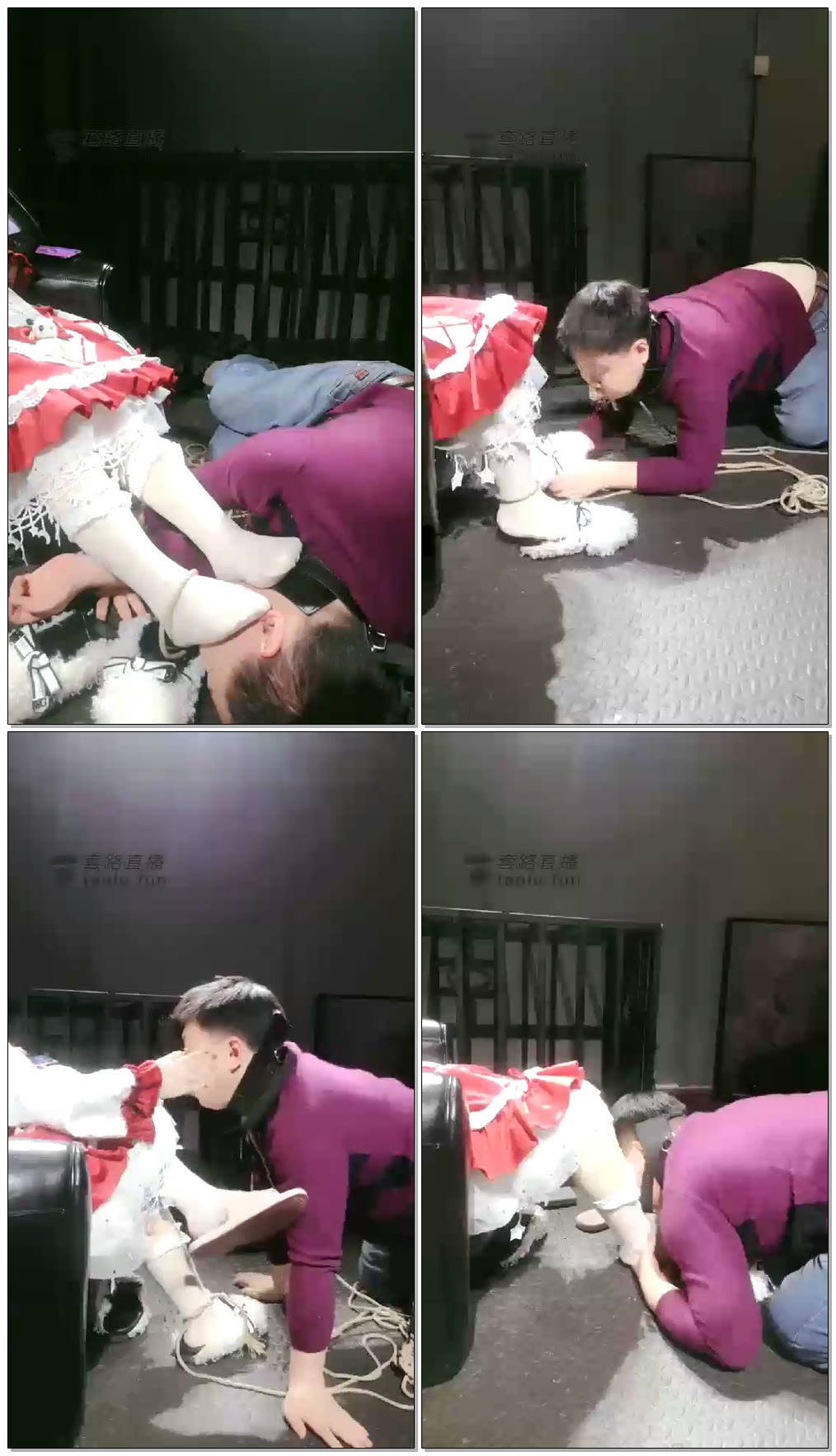 【豆儿大人】捧着萝莉白丝脚闻舔，扇耳光，踹狗头