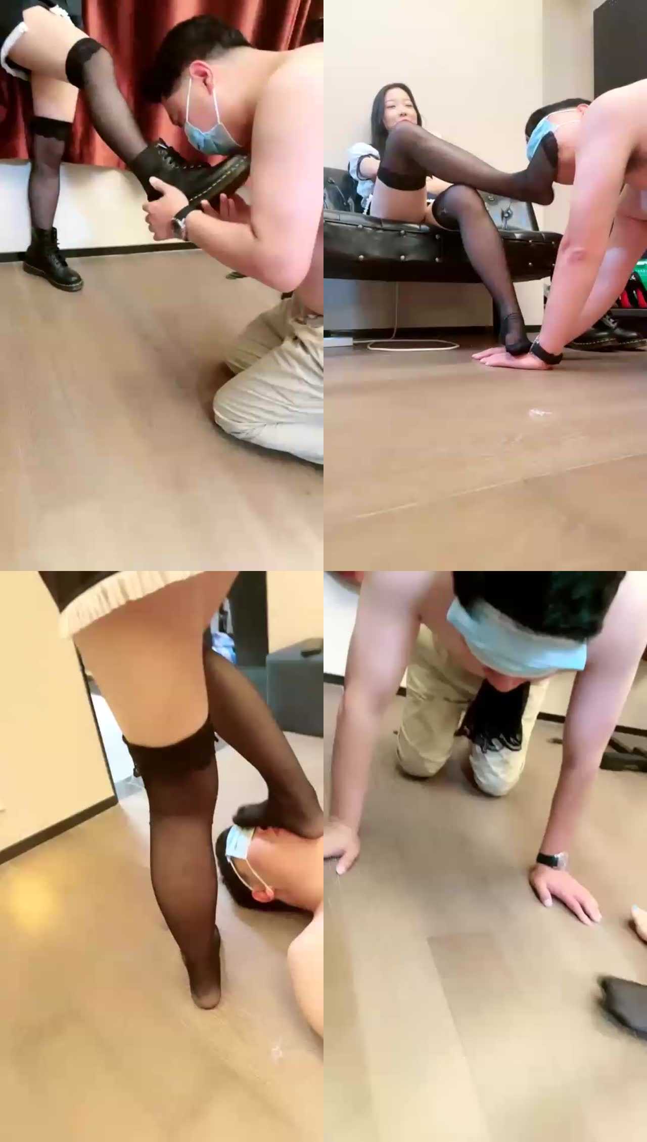 【圆子S】调教舔脚，黑丝深喉，圣水