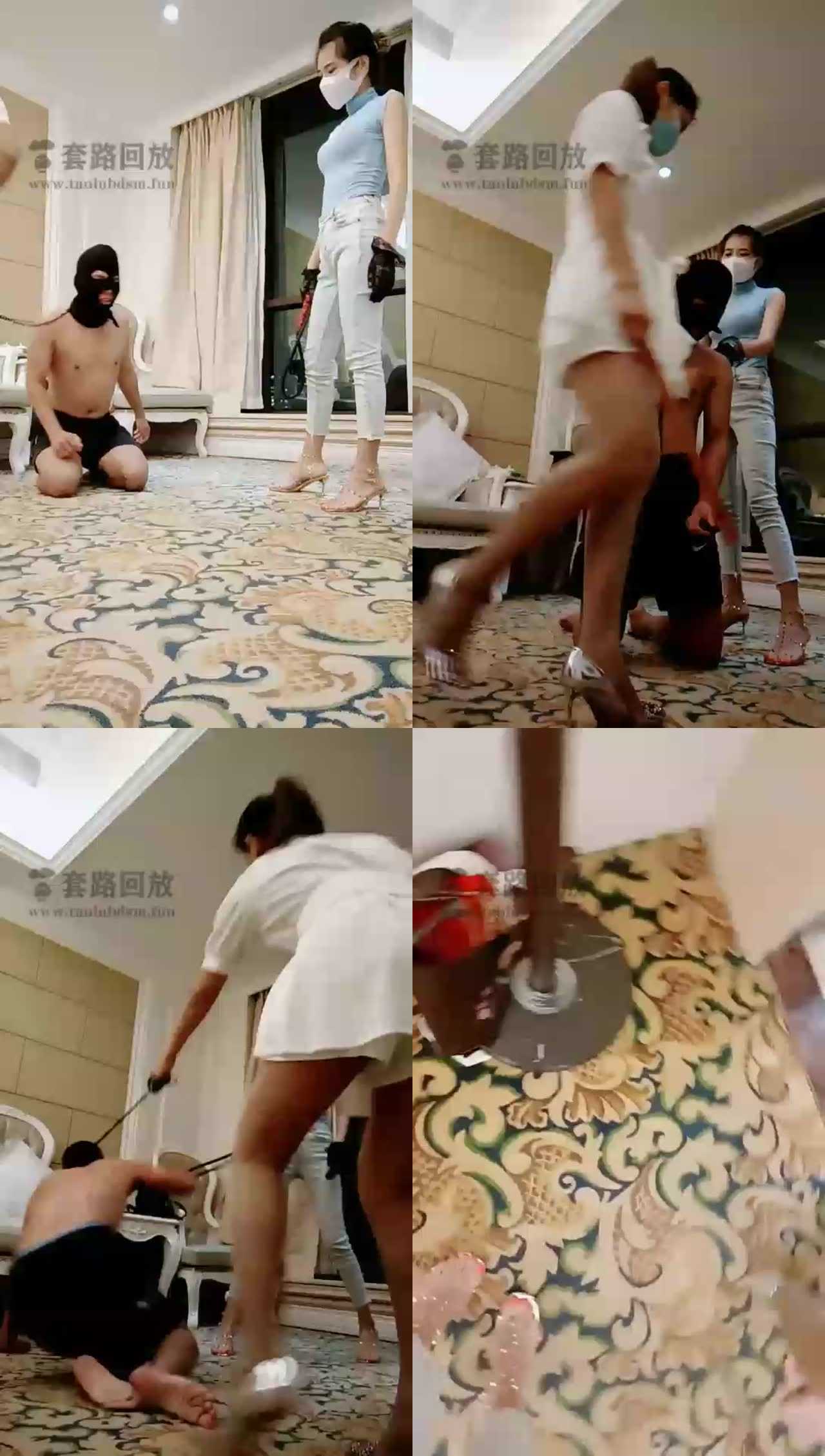 【多多S】双s调教，铆钉高跟踢裆，踢屁股，强制圣水
