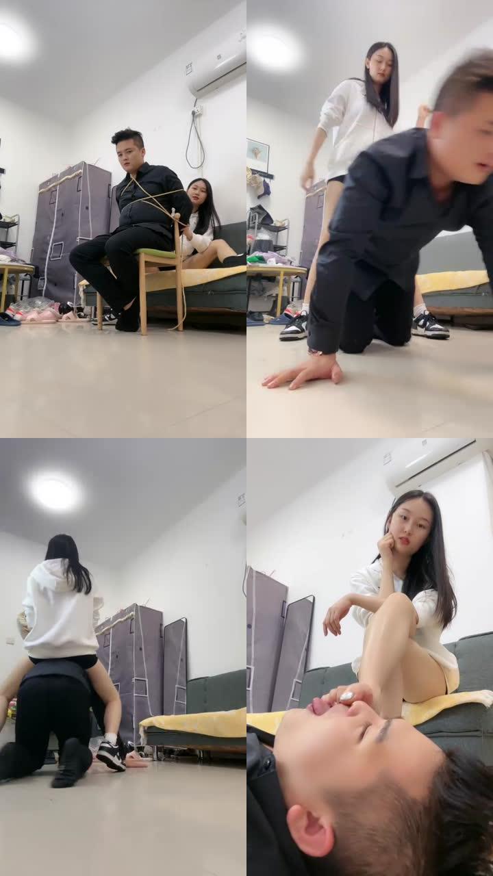 【艾莉】捆绑袜子塞嘴/揪耳朵/耳光/骑马运动鞋全体重踩