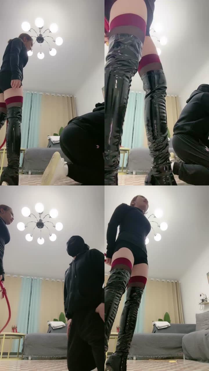 【沐阳】御姐过膝皮靴踢裆鞭打贱狗