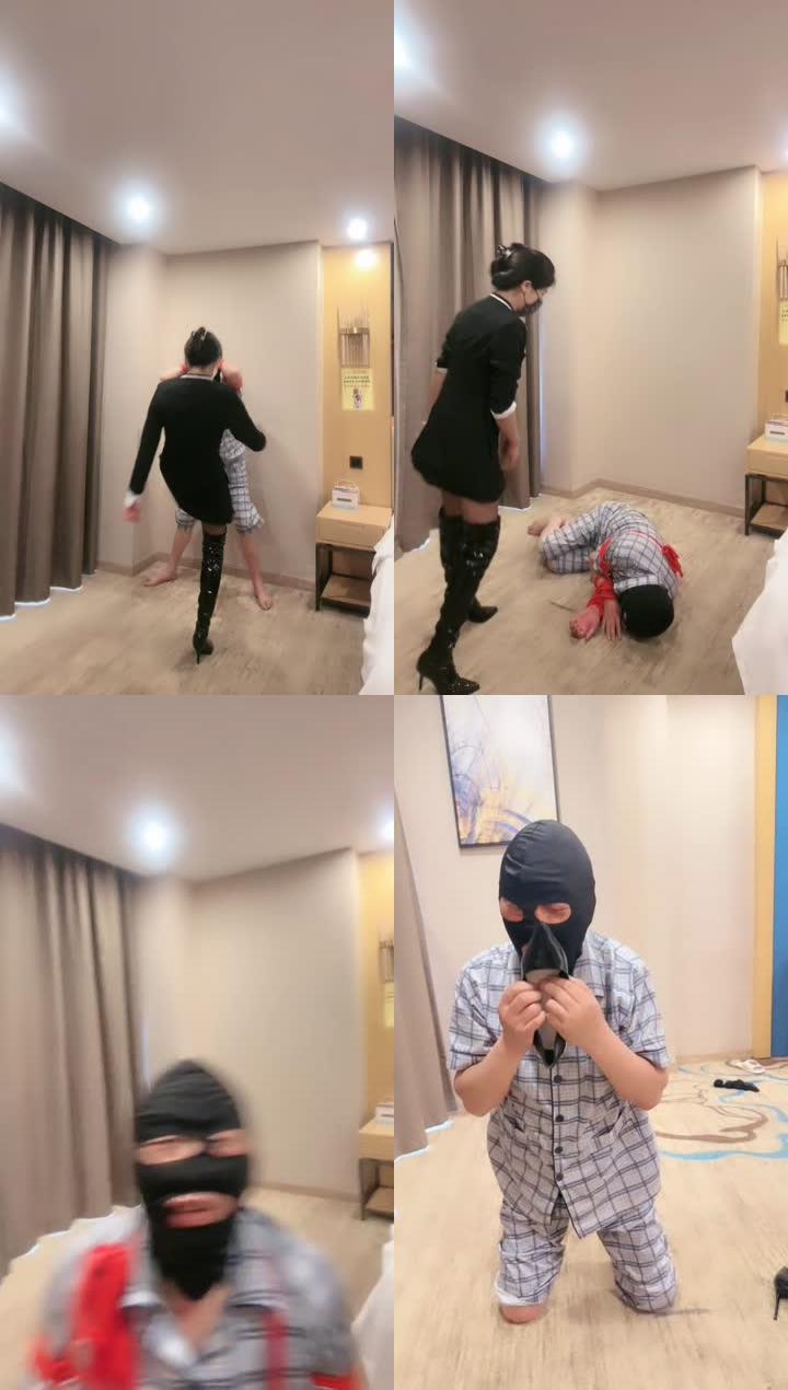 【重庆安琪】捆绑继父-长靴踢踹耳光各种刑