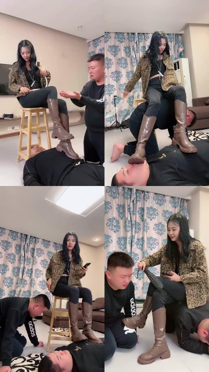 【初见】长靴御姐超暴力虐双狗