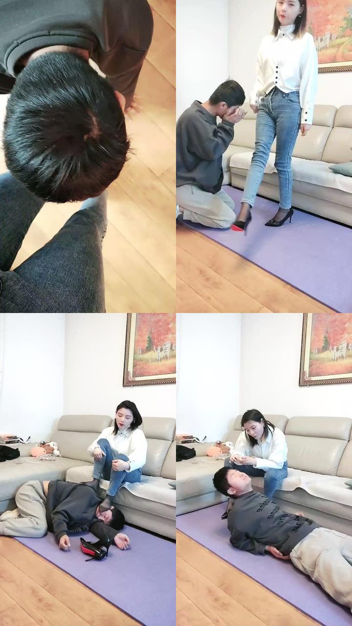 【紫烟s】闺蜜男朋友求我玩他舔脚舔鞋踩踏喂食圣水
