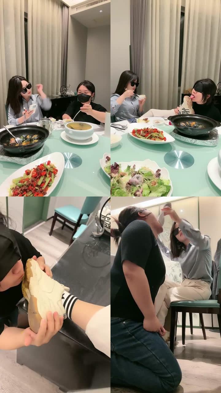 【辣姐】母畜-伺候就餐-小白鞋白袜清理舔 /吃袜子/头压马桶