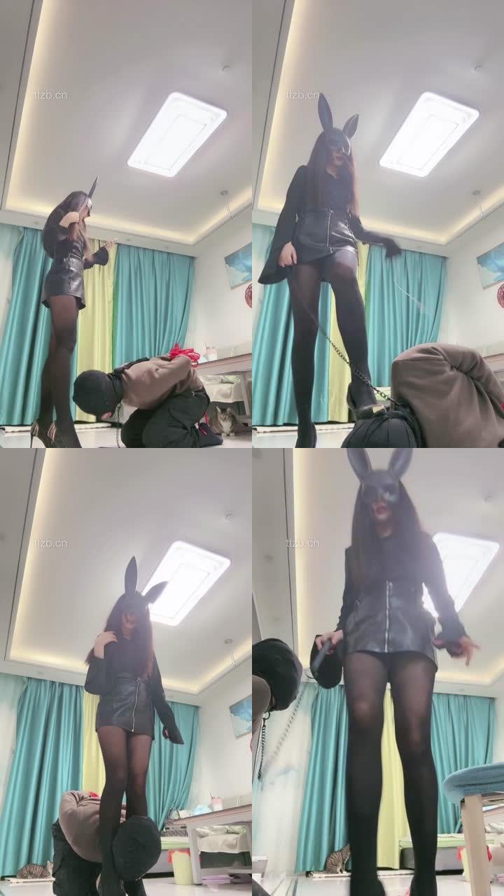 【月影儿】兔女郎S-反绑-碾压踩狗头/数据线鞭打/美腿夹头/脚喂食