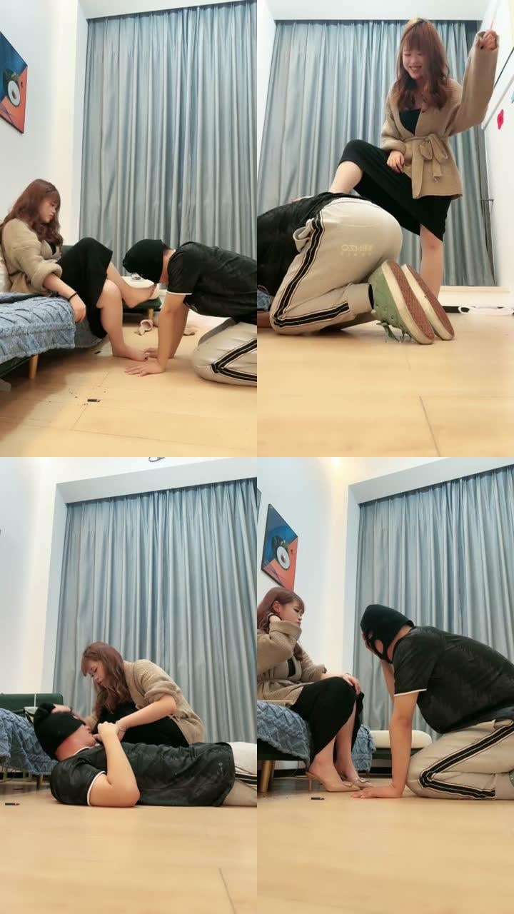 【妍琦ss】强制贱狗深喉！暴力耳光踩踏