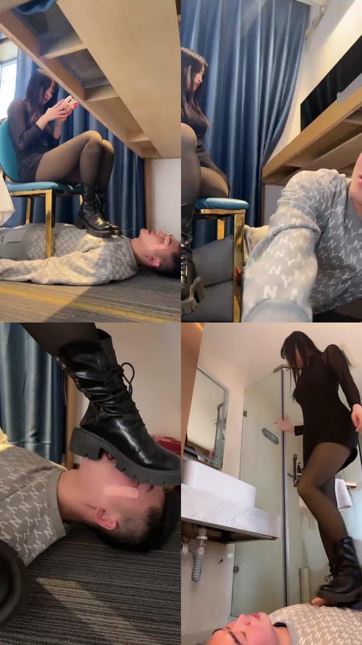【年华S】素人靴子桌下蹂躏狗脸