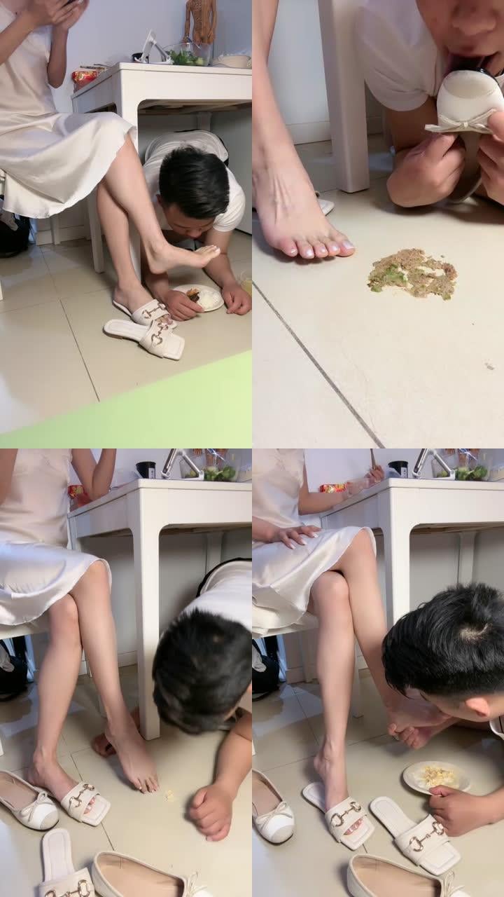 【苒溪】桌底视角-踩踏喂食