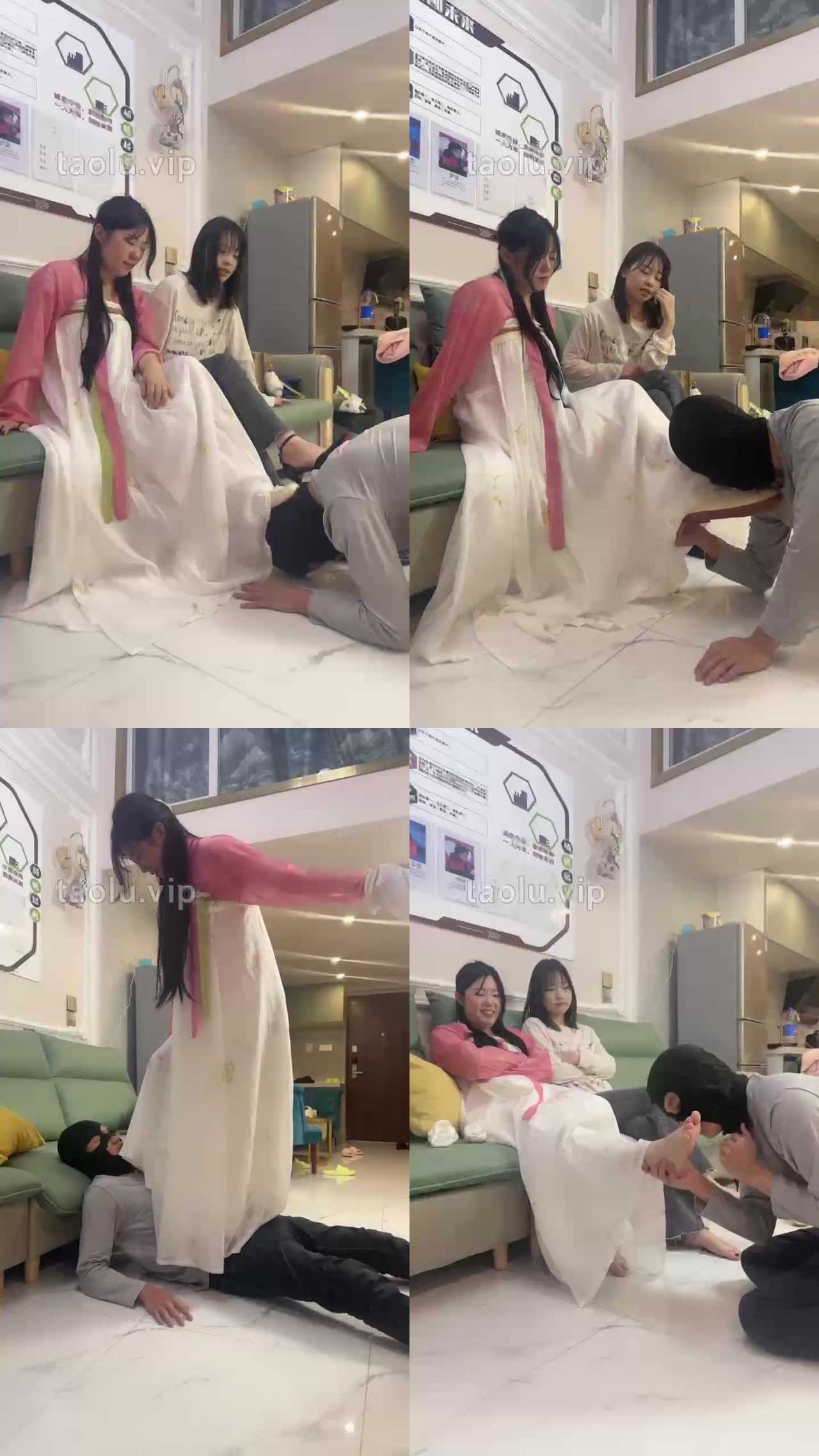 【阿昆】带汉服素人闺蜜玩狗-骑马转胯/高跟踩踏/闻素人白袜