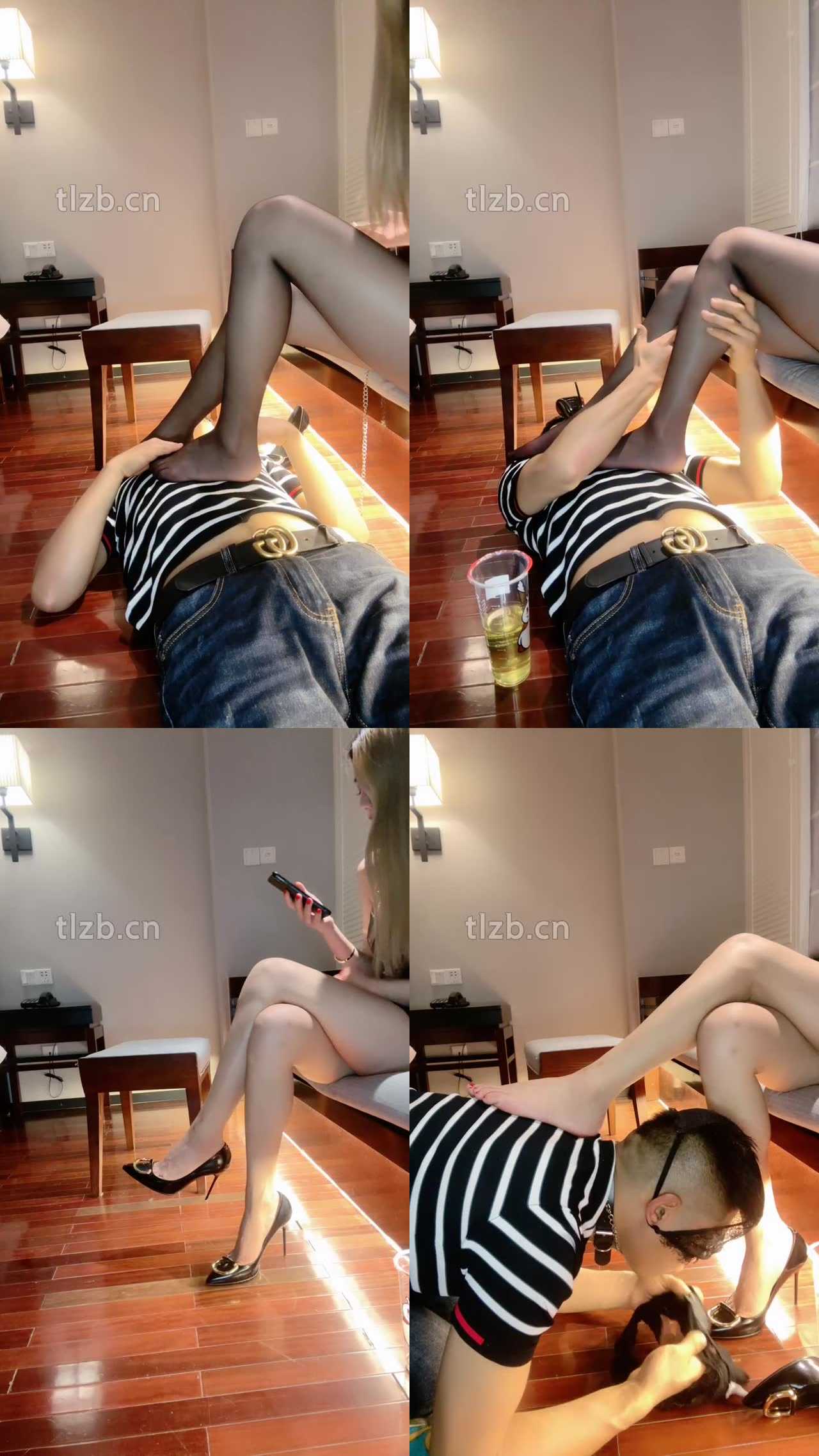 【盛捷女王】性感女王-长靴黑丝脚玩虐-内裤套头【下】