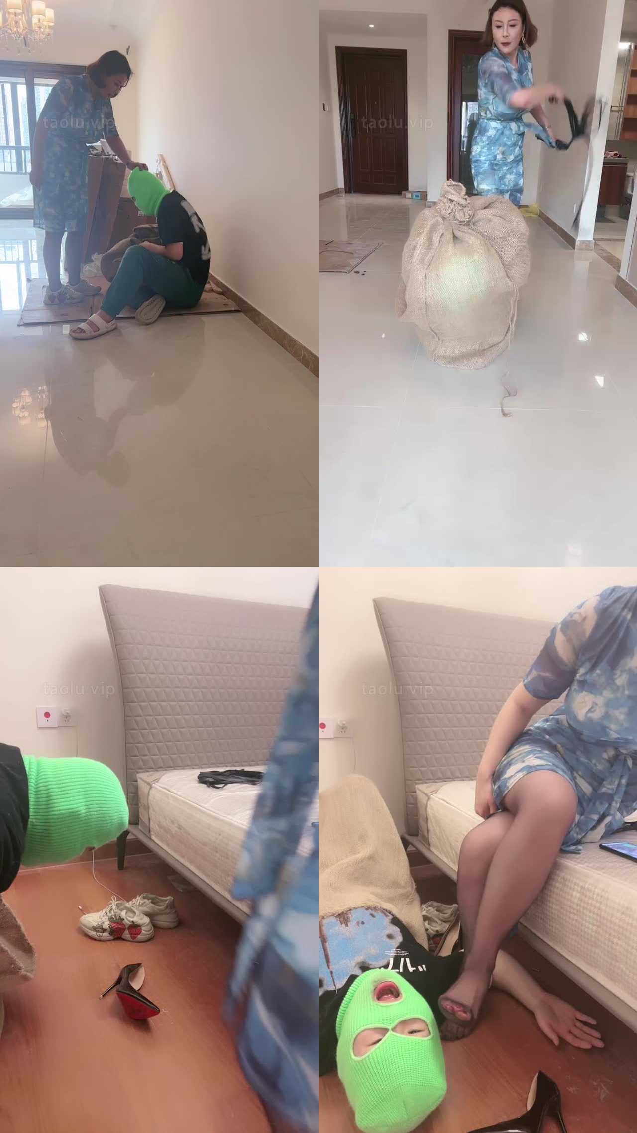 【梓夫人】旗袍S把家奴装到麻袋虐打囚禁