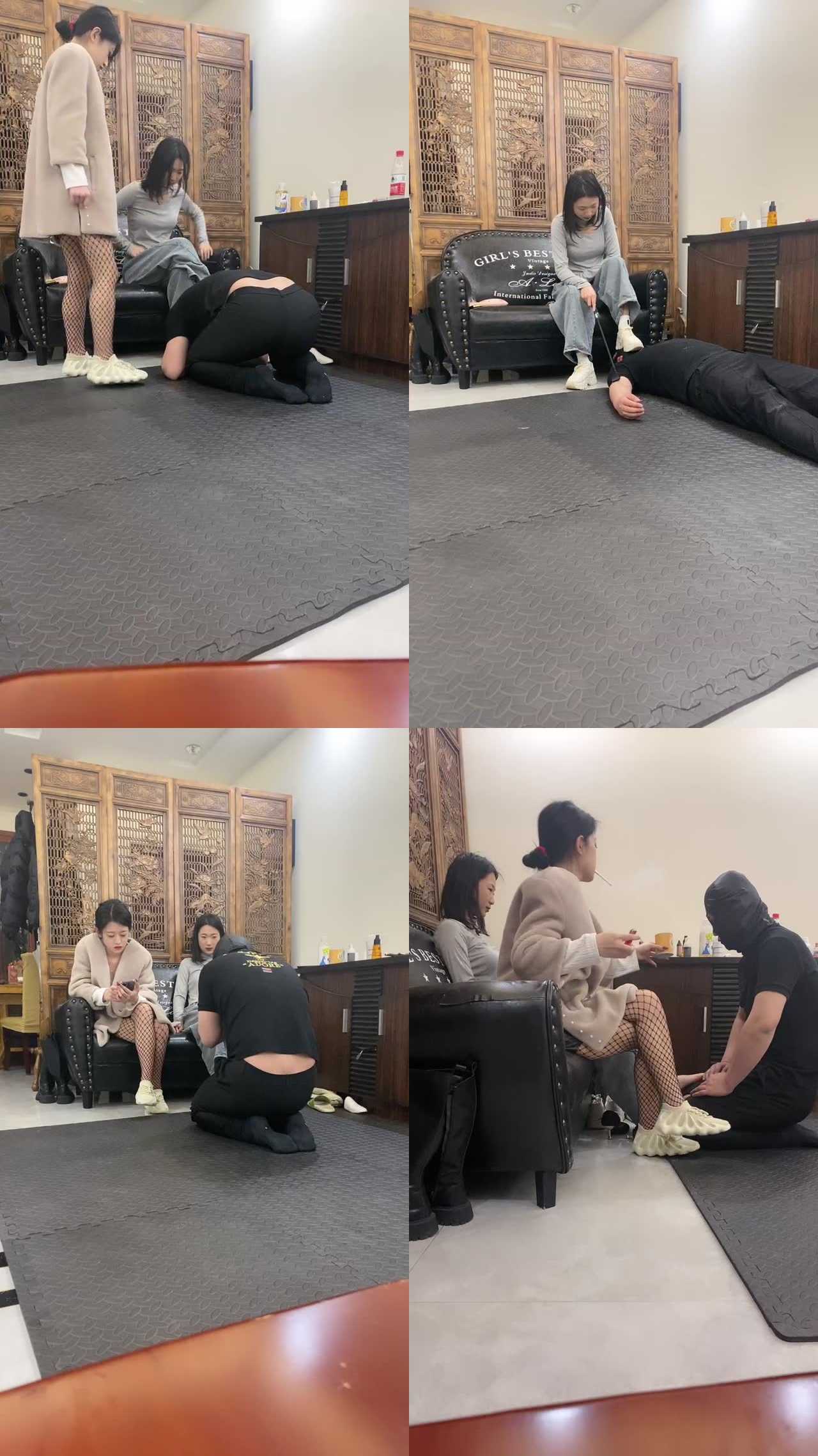 【琳嘉】双S-小白鞋+网袜诱惑/踩踏恋足舔鞋
