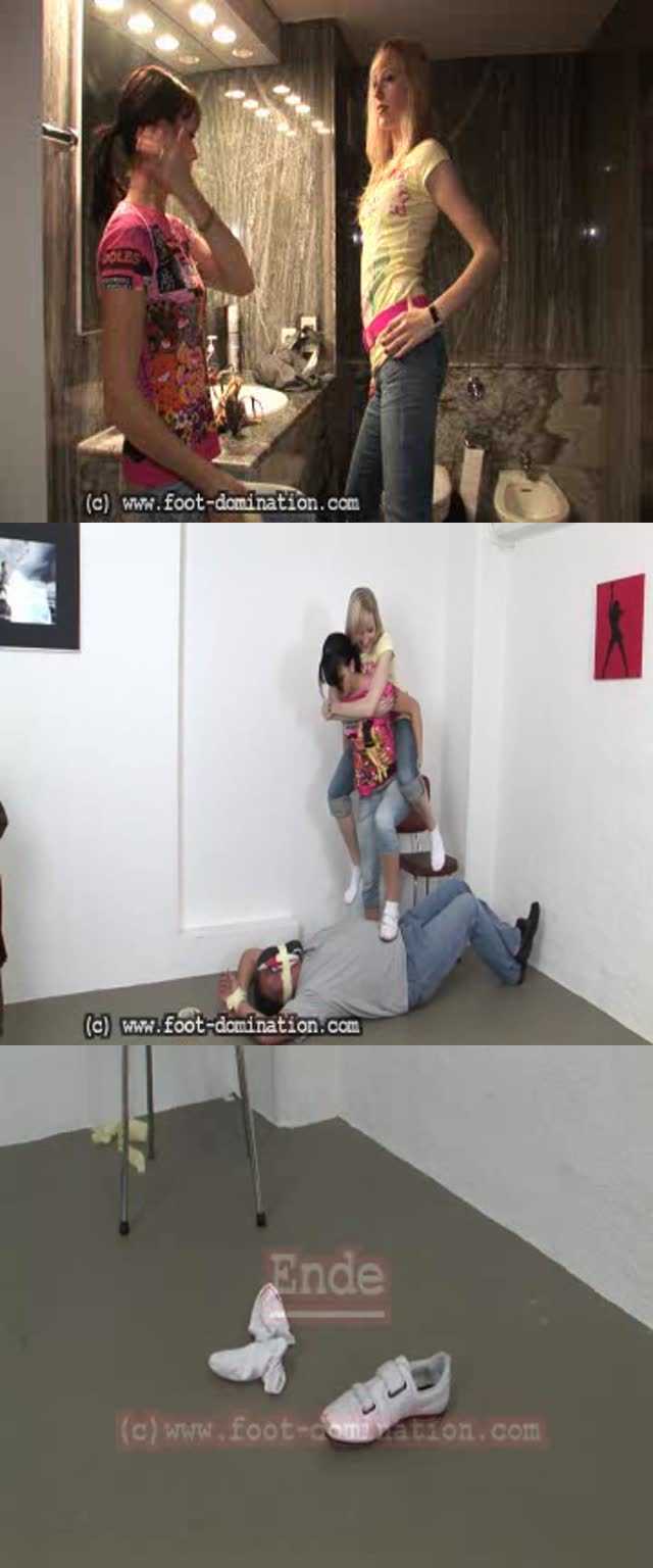 【欧美女王】DarkMistress双主虐踩白棉袜小白鞋闻鞋裸足全体重踩头跳踩