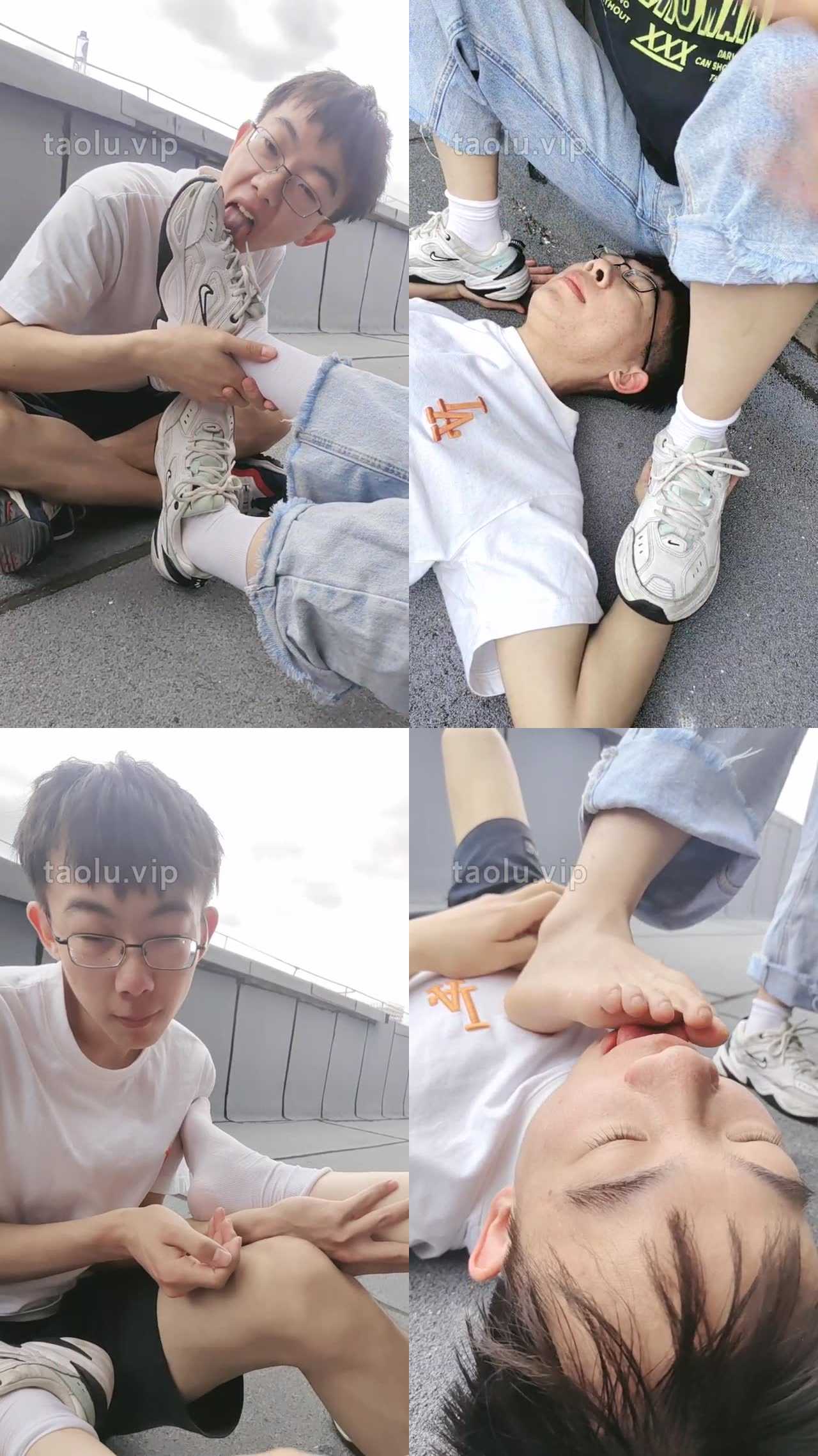 【欣欣】户外阳台舔鞋/咀嚼白袜/气味羞辱/裸足碾压踩