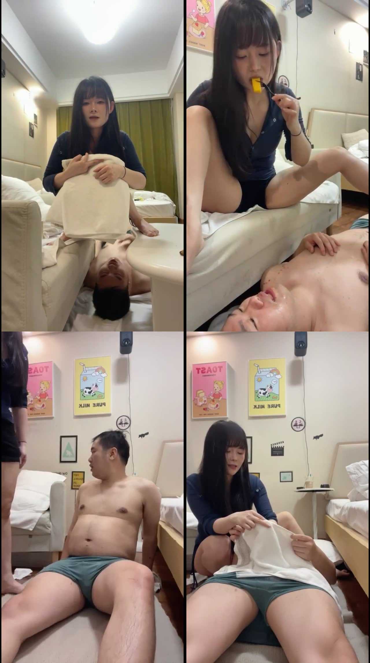【婉纱女王】赏赐胖虎咀嚼物黄金坐脸榨汁后喂精