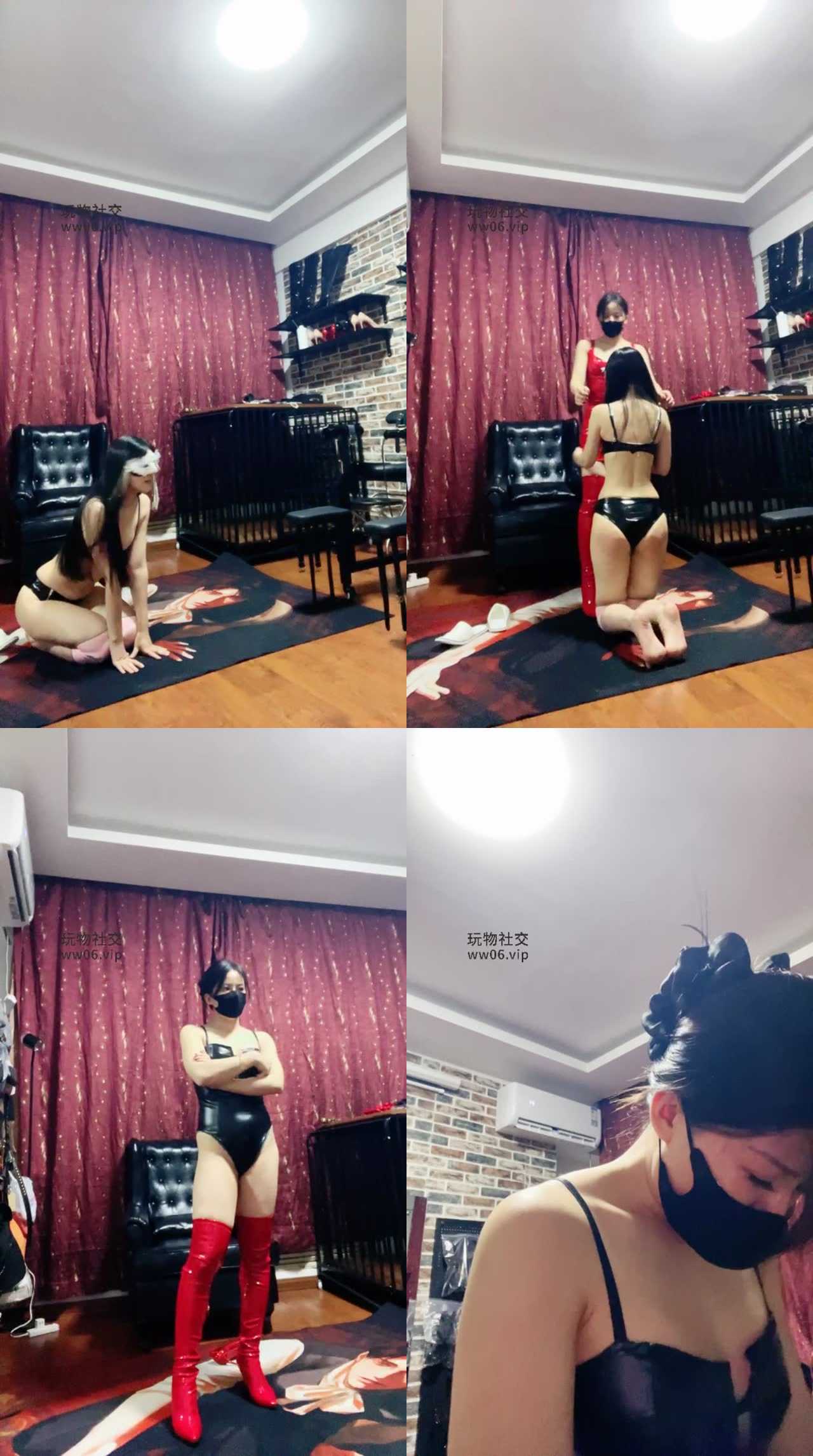 【冷颜】红长靴诱惑母狗-sp/头顶鞋/转胯狗爬