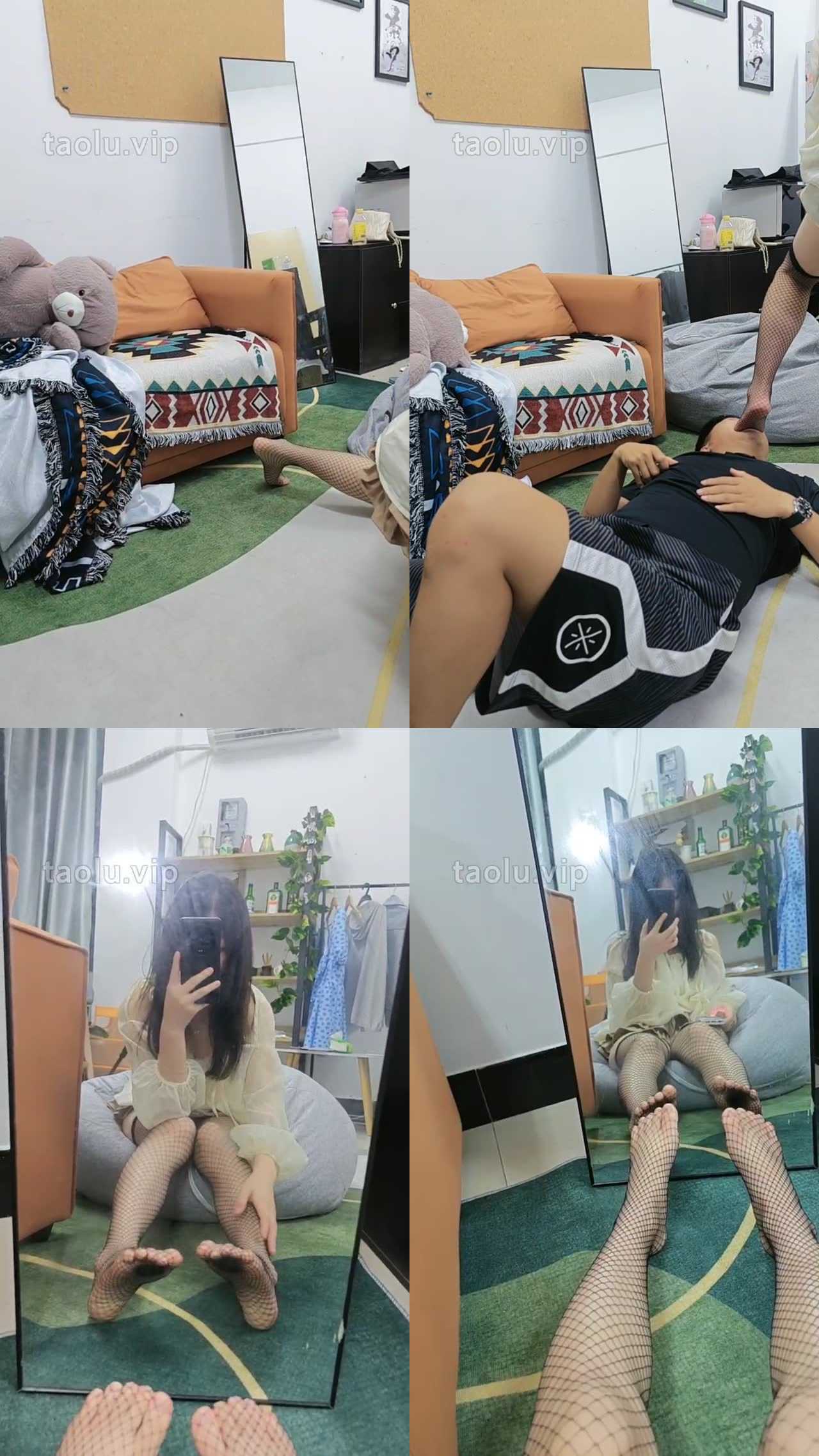 【小露情侣】性感女主黑网袜踩踏/深喉