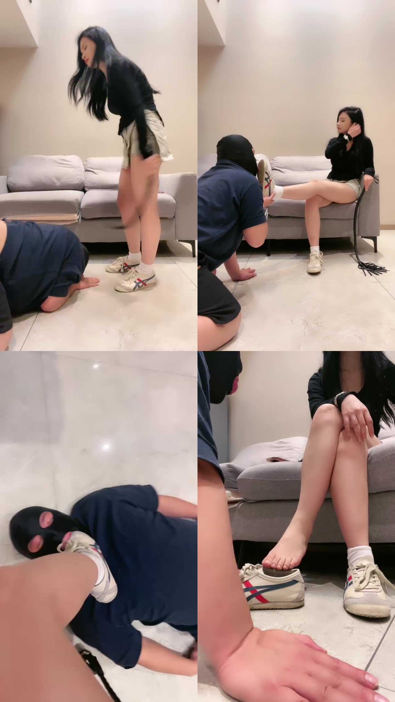 【女王大人】保鲜膜包窒息/脏运动鞋白袜闻舔/皮鞭鞭打