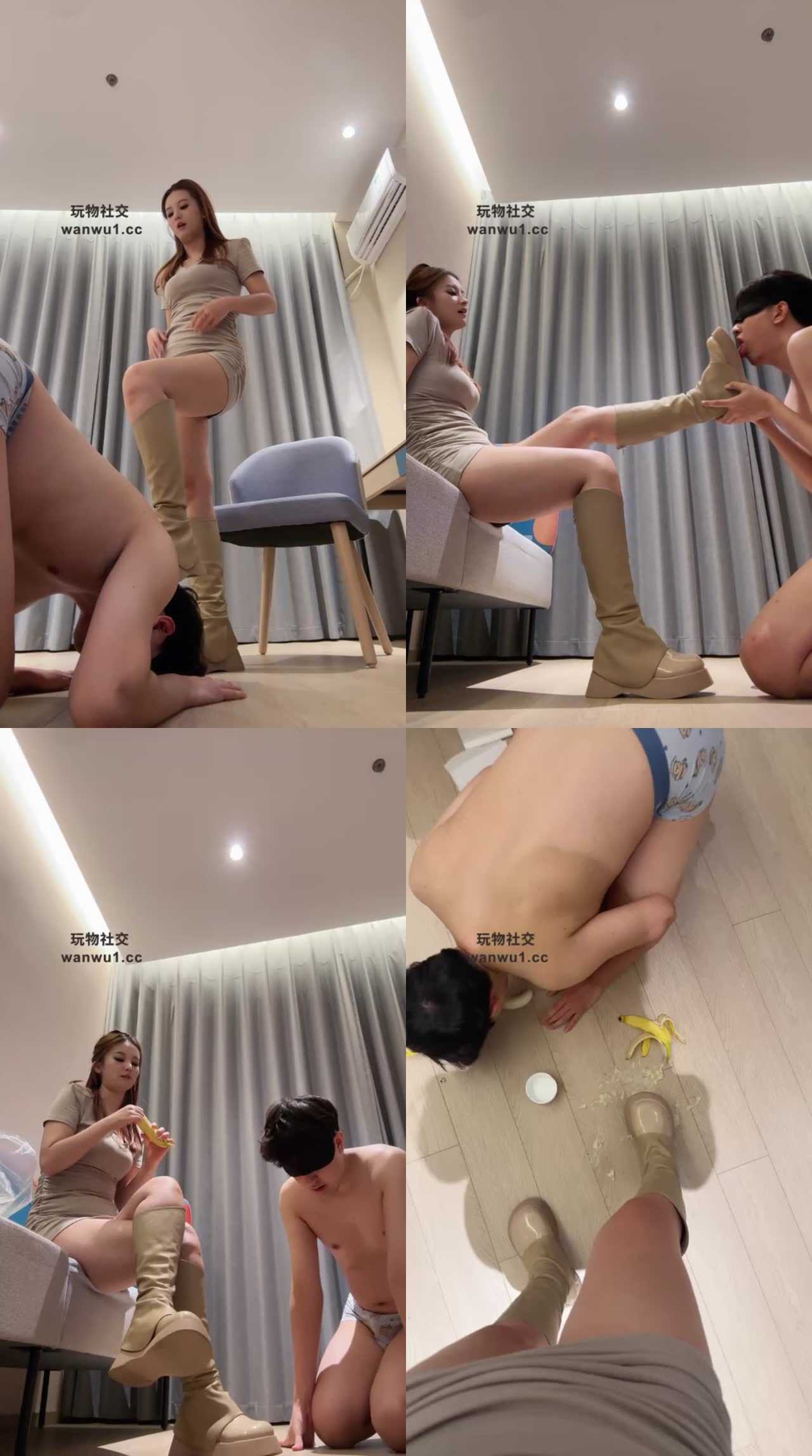 【伍玥】脏长靴踩踏香蕉脚下喂食