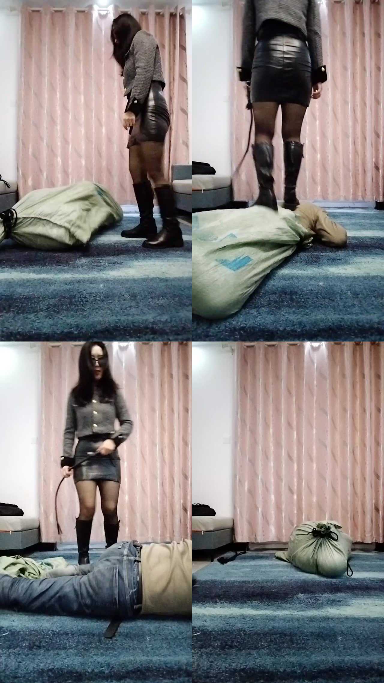 【婉婷殿下】把狗装进麻袋暴力虐打踢踹【双视角版】